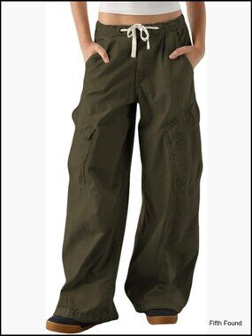 Women's Barrel Leg Cargo Pants Drawstring Elastic Waist Baggy Jeans
